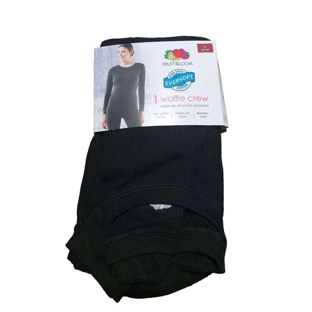 Fruit Of The Loom Women Thermal Waffle Crew Top Black Medium 8-10